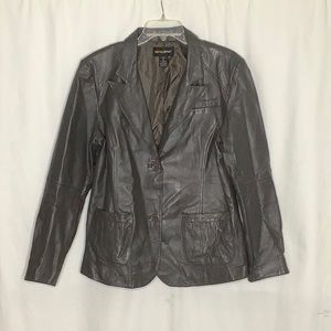 Vintage Gun Metal Gray Leather Jacket Size 16 Charcoal